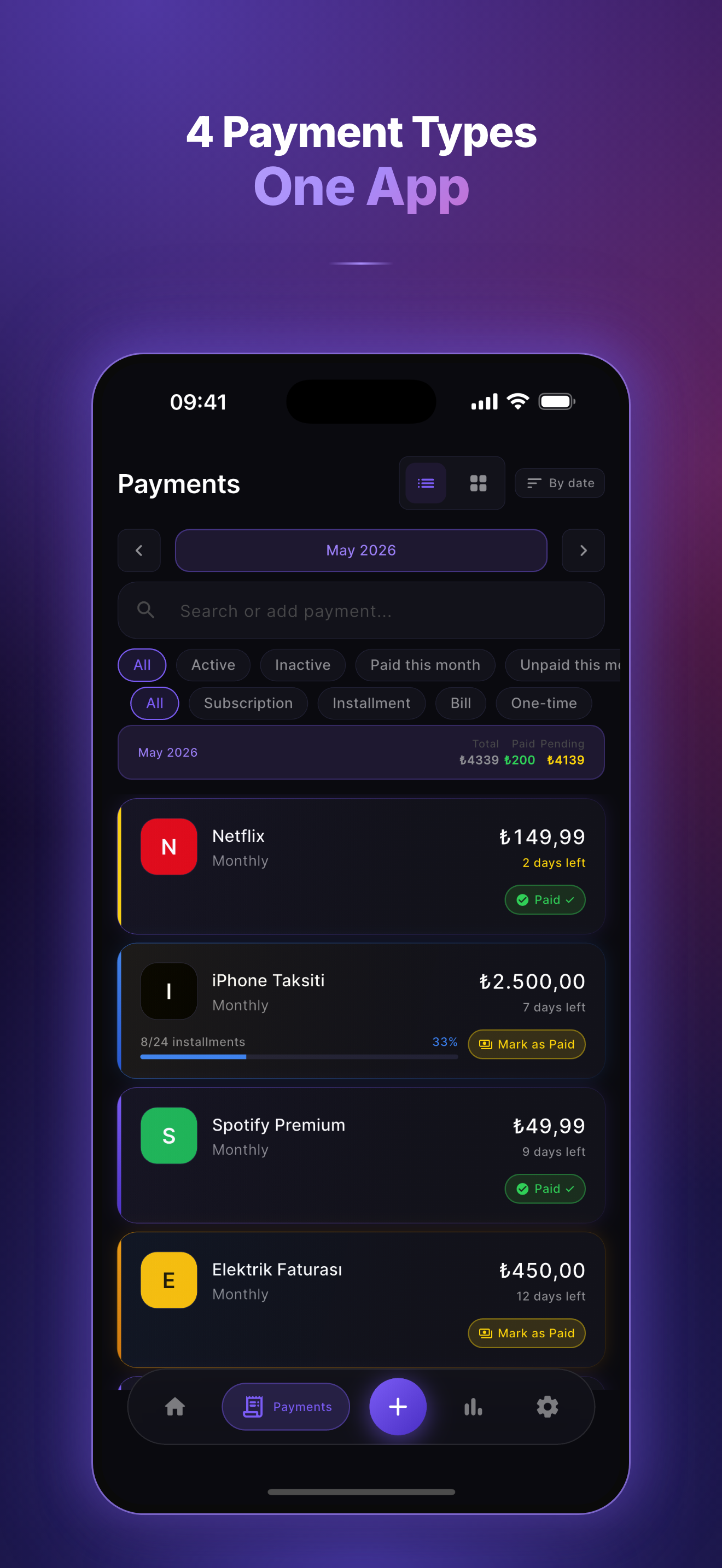 4 Payment Types — One App