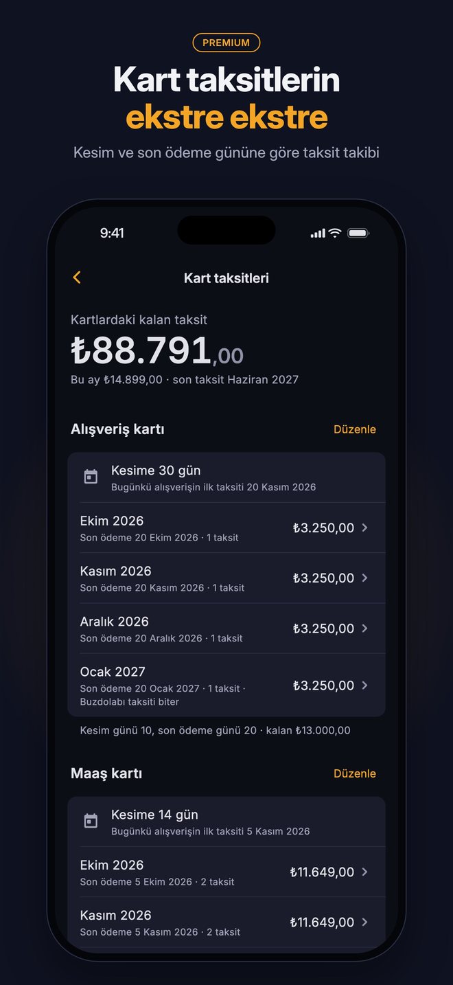 Kart taksitlerin ekstre ekstre (Premium)
